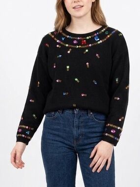 Vintage Beaded Wool Blend embellished Sweater - Multi-Color Stones